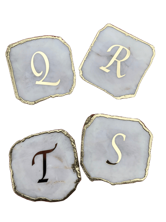 Lettered White Agate Coasters - Set of 4 - MAIA HOMES
