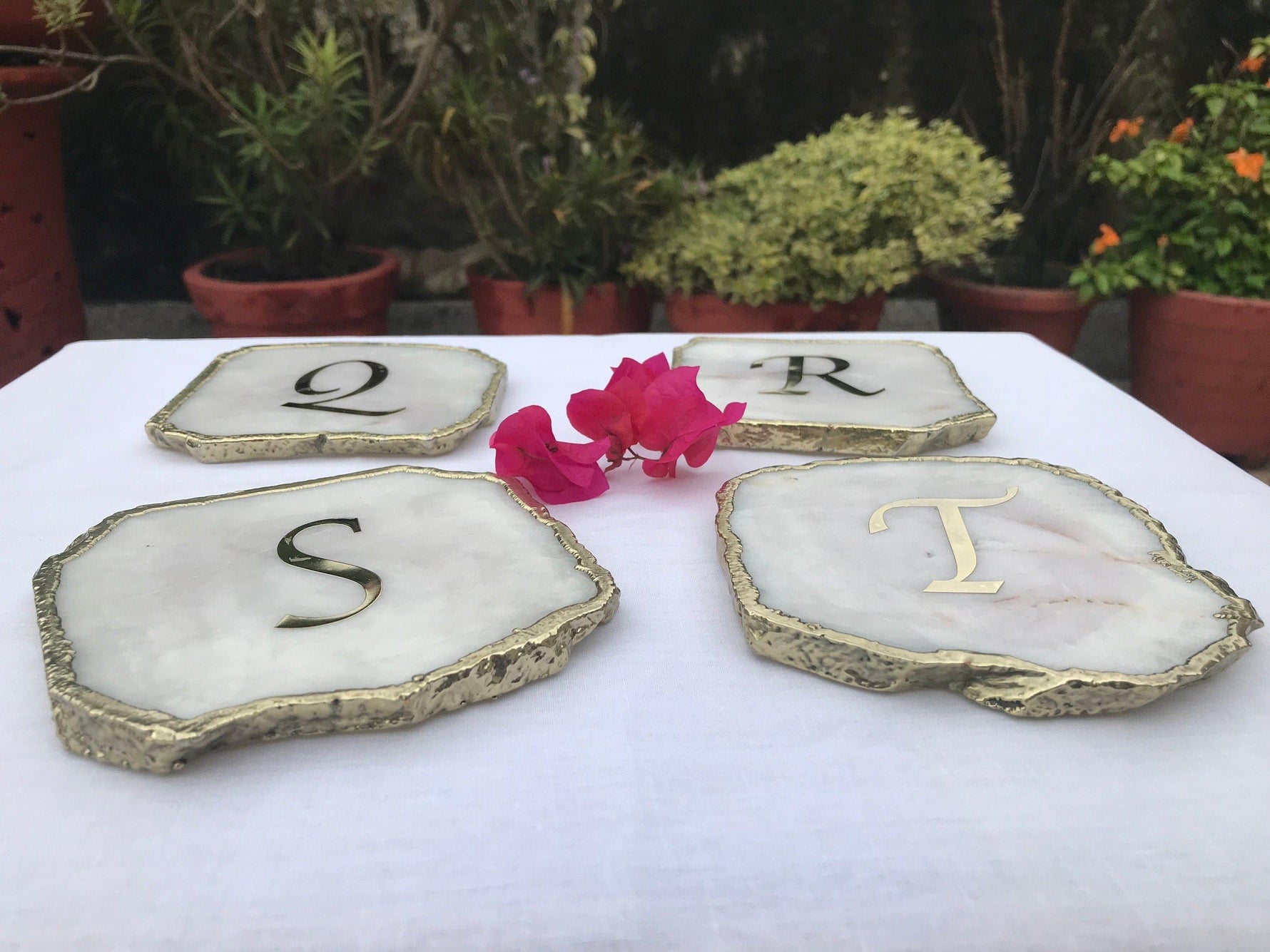 Lettered White Agate Coasters - Set of 4