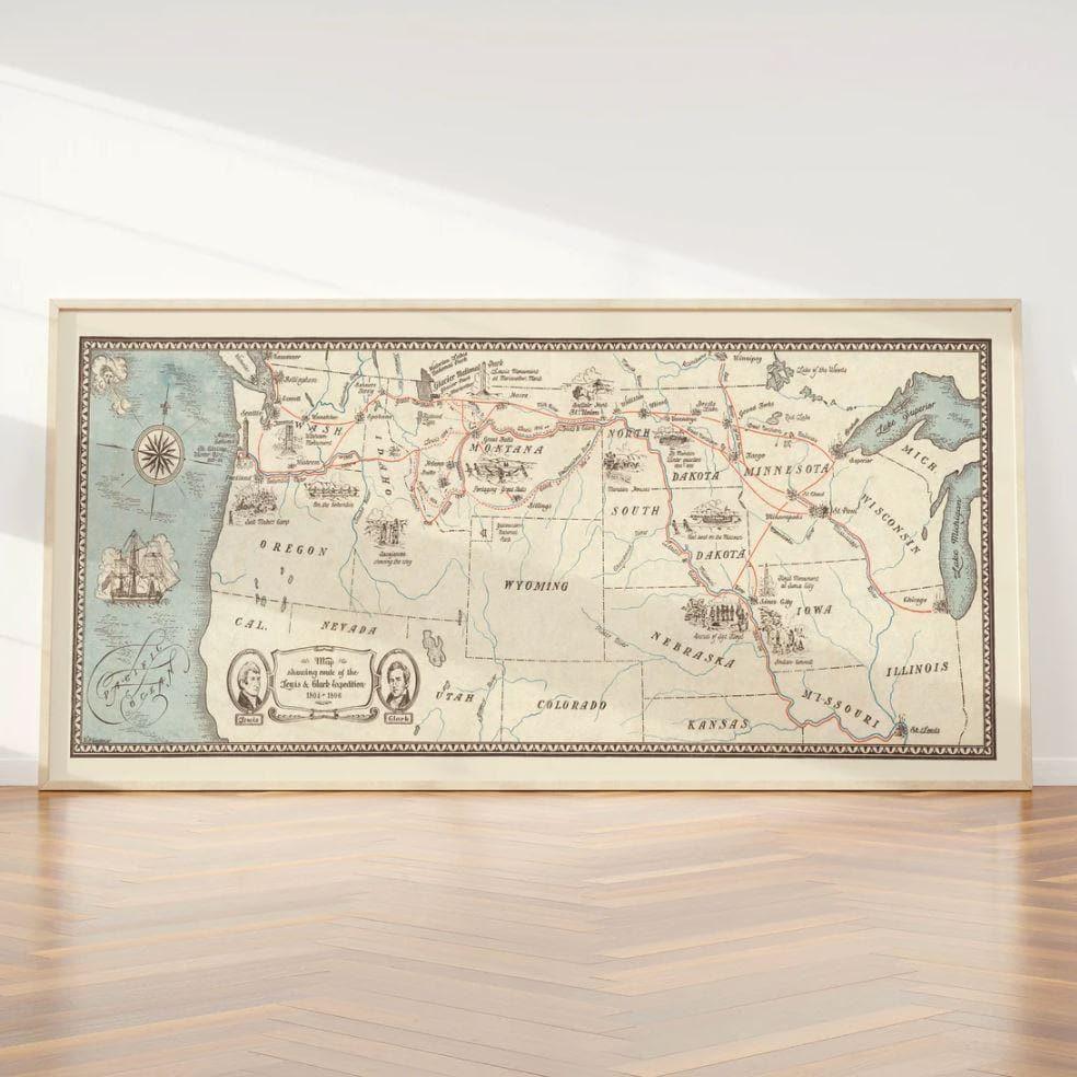 Lewis & Clark Expedition 1804-1806 Panoramic Map Wall Poster - MAIA HOMES