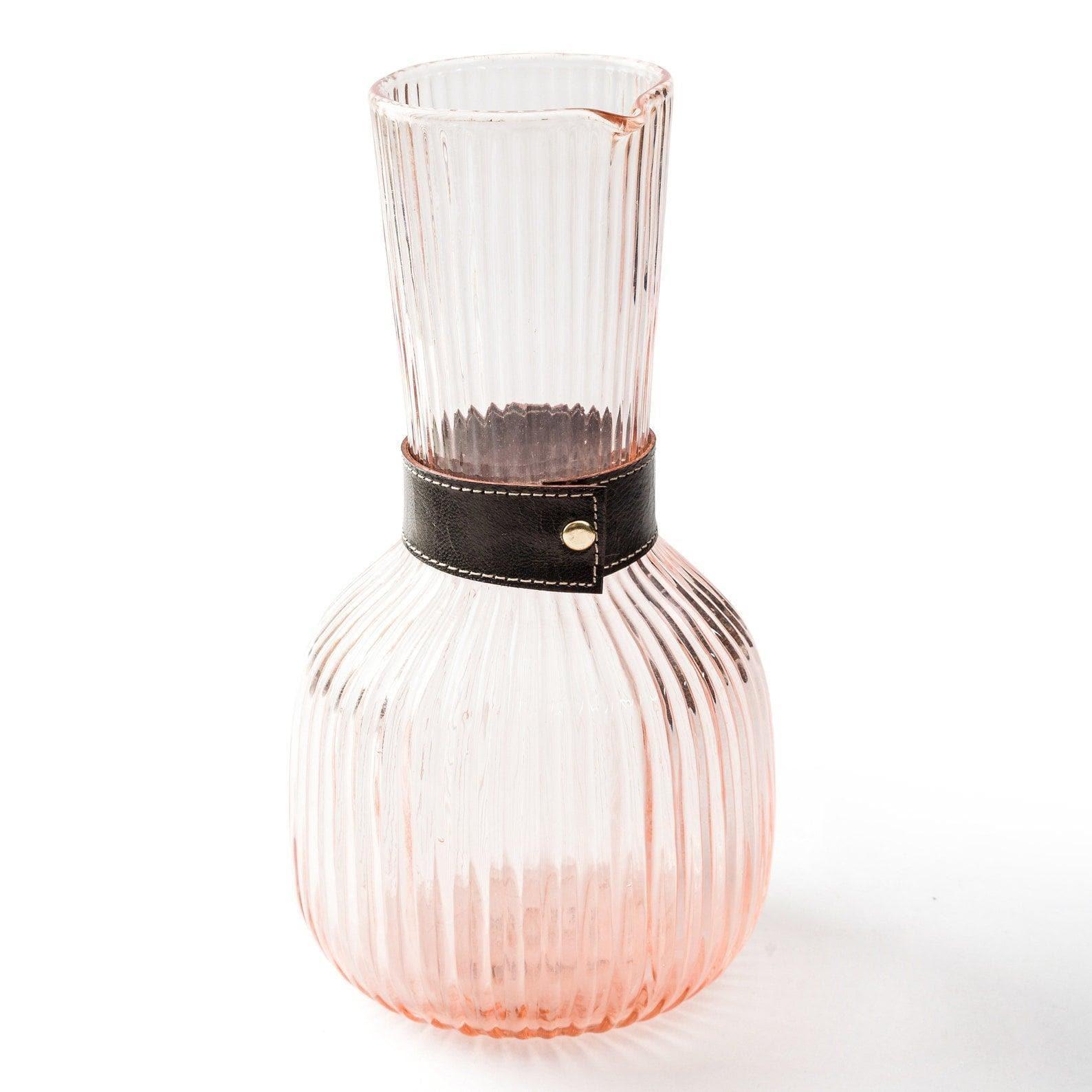 Light Amber Hand Blown Ribbed Roseate Carafe Set - MAIA HOMES