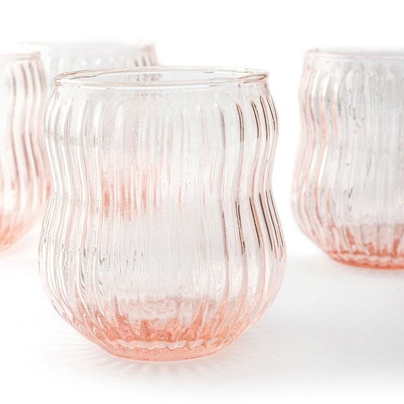 Light Amber Hand Blown Ribbed Roseate Drinking Glasses - MAIA HOMES