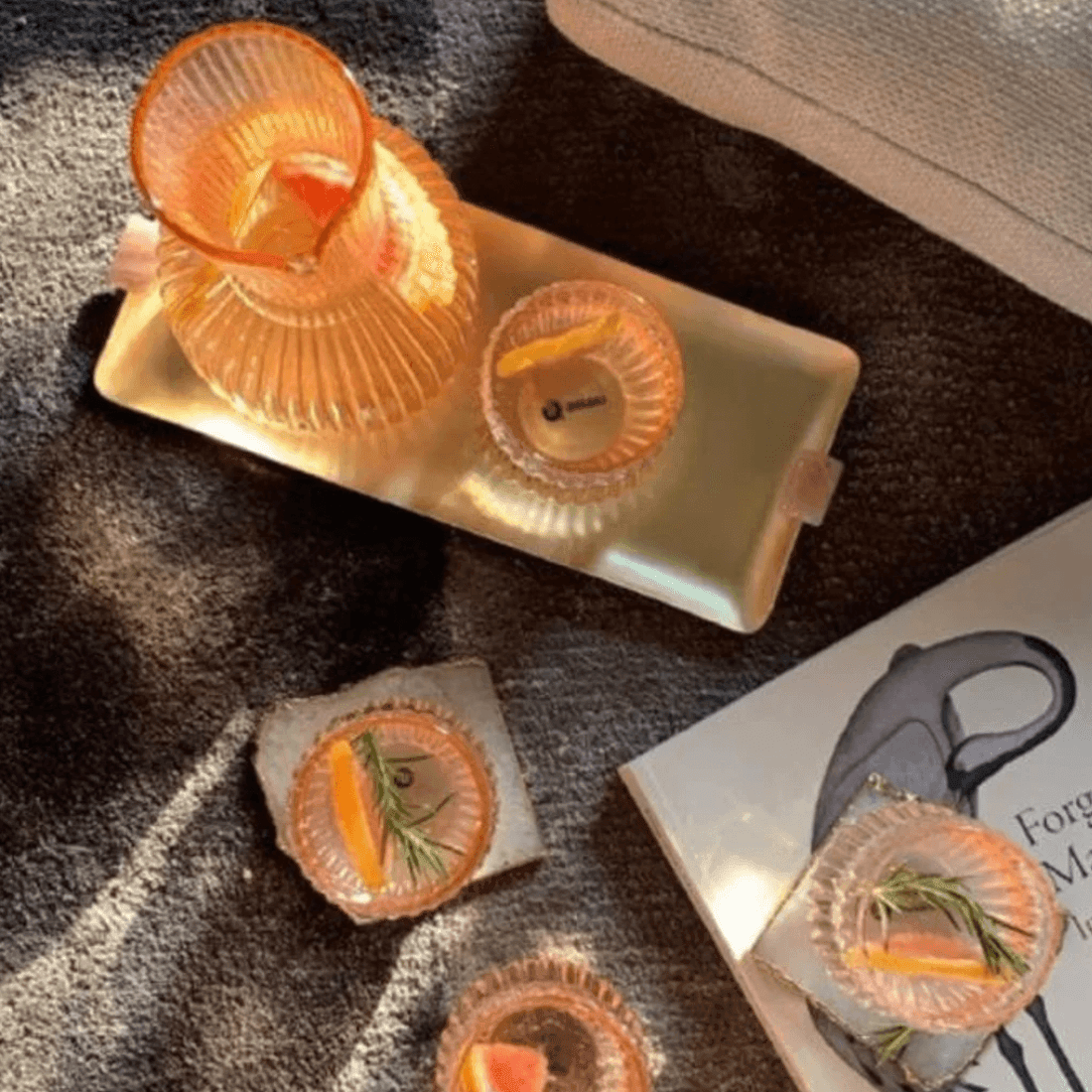 Light Amber Hand Blown Ribbed Roseate Drinking Glasses - MAIA HOMES