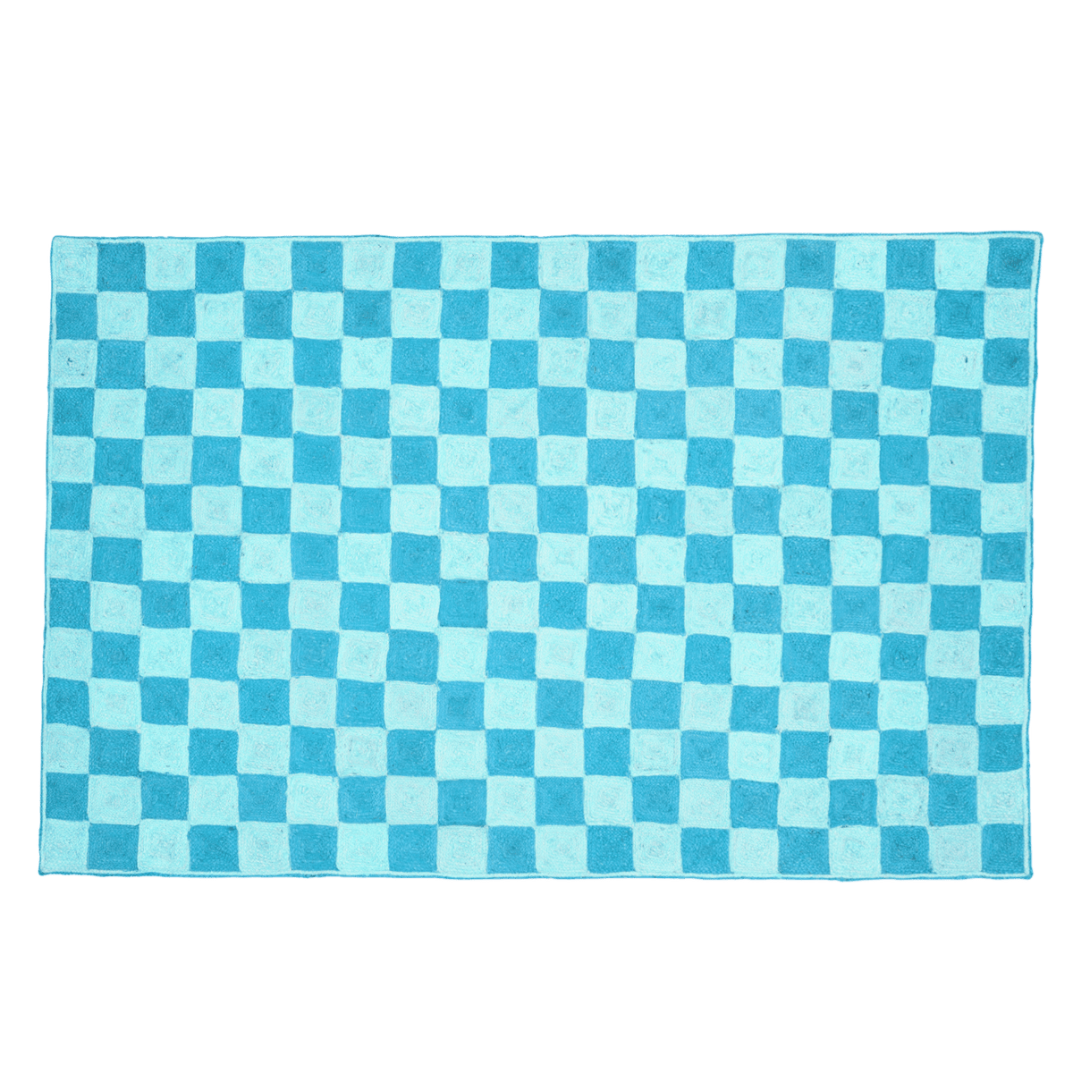 Light Blue Checker Jute Rug