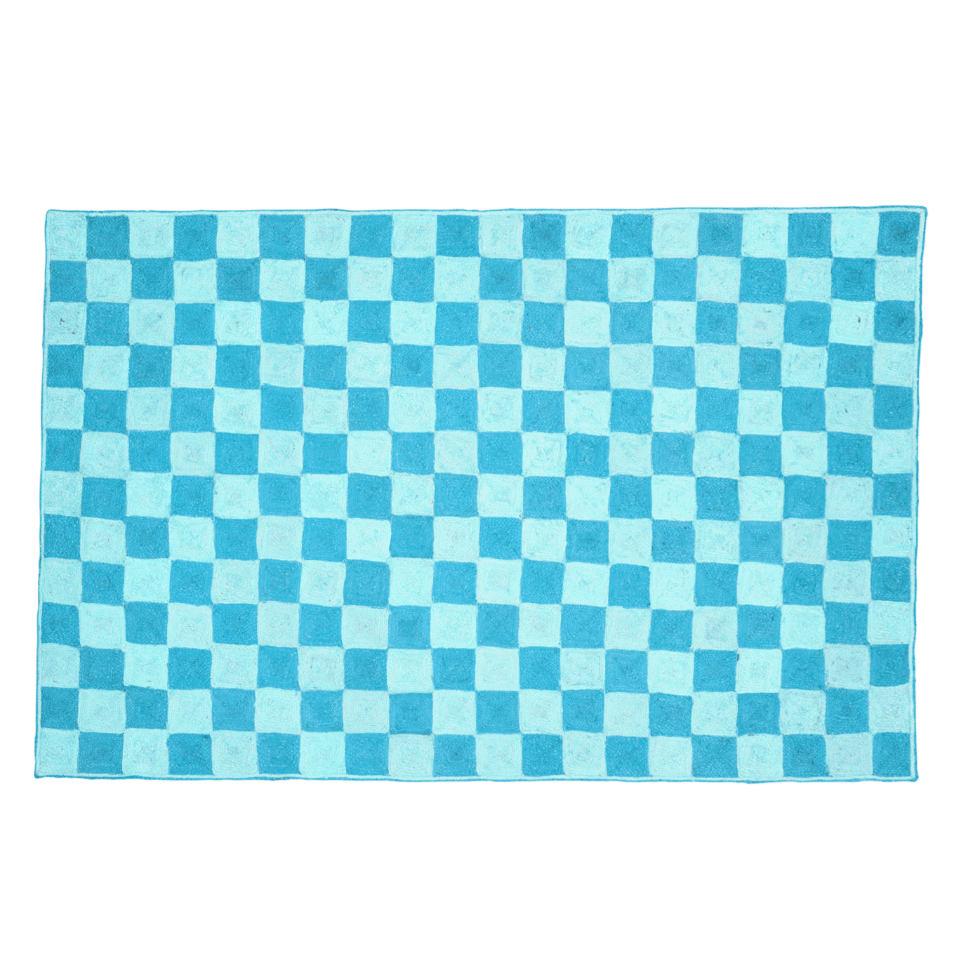 Light Blue Checker Jute Rug