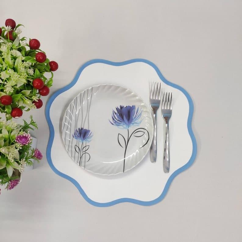 Light Blue Scalloped Cotton Placemats