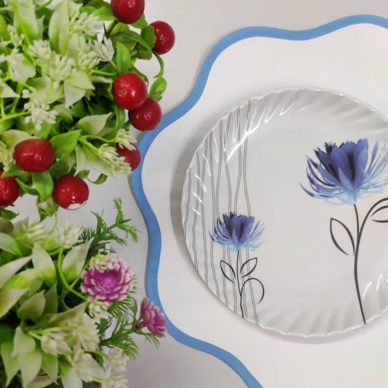 Light Blue Scalloped Cotton Placemats