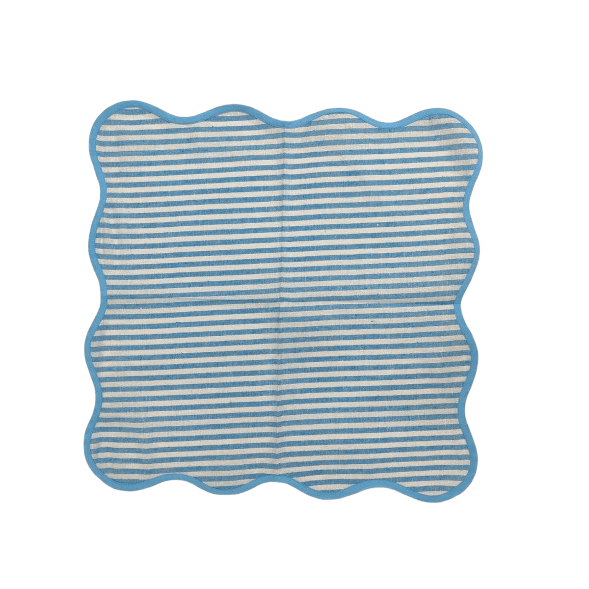 Light Blue Scalloped Striped Cotton Napkins