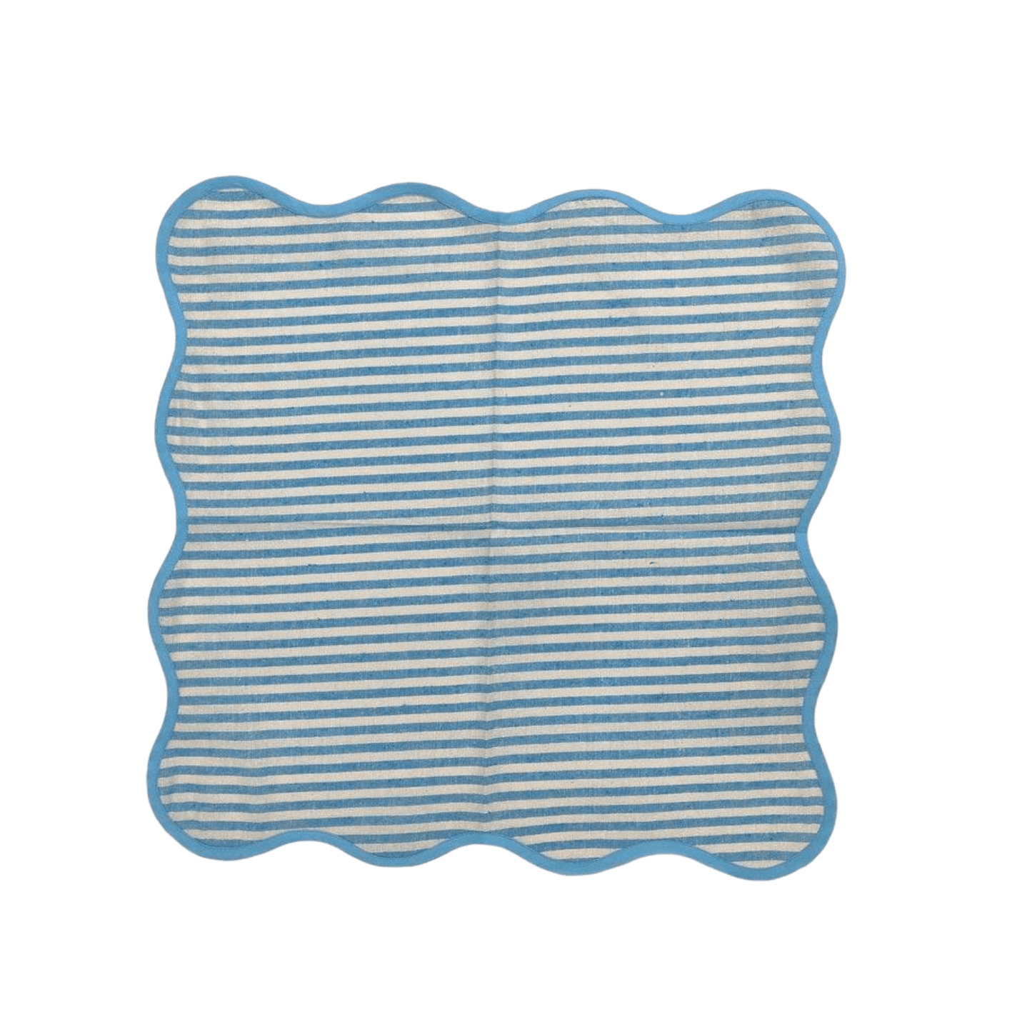 Light Blue Scalloped Striped Cotton Napkins - MAIA HOMES