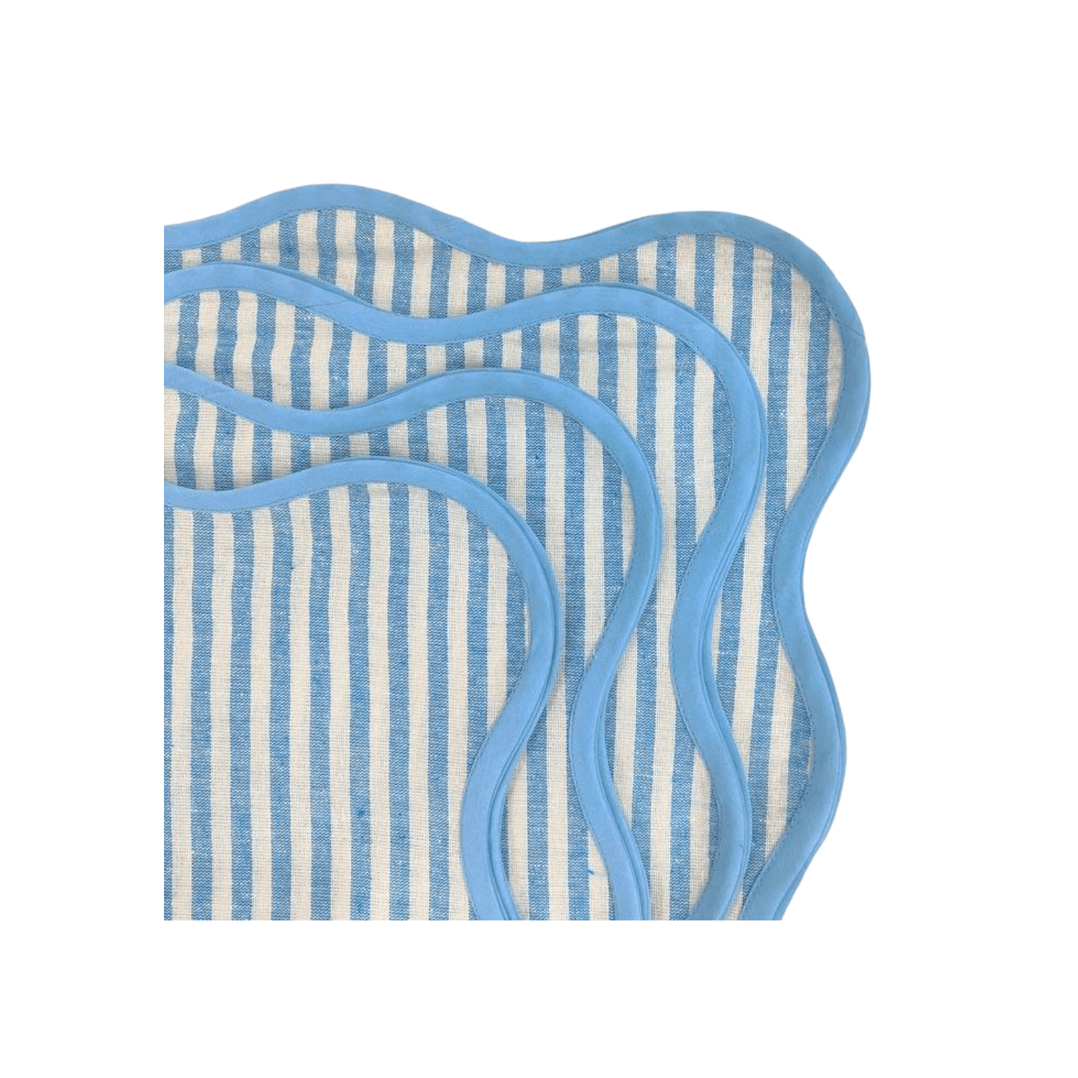 Light Blue Scalloped Striped Cotton Napkins