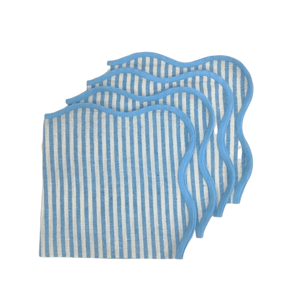 Light Blue Scalloped Striped Cotton Napkins