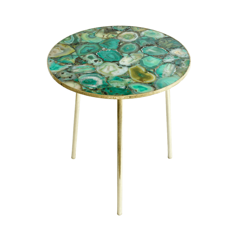 Light Green Agate Round Accent Table