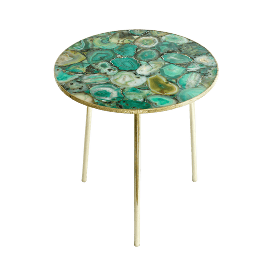 Light Green Agate Round Accent Table - MAIA HOMES
