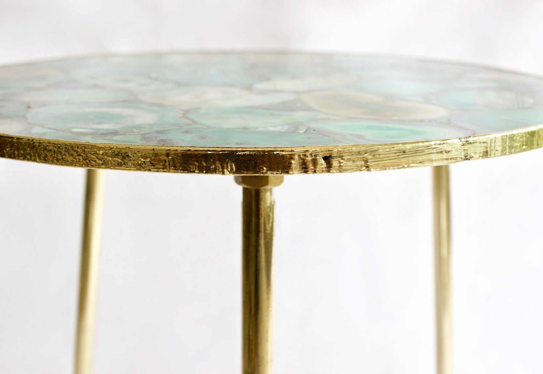 Light Green Agate Round Accent Table