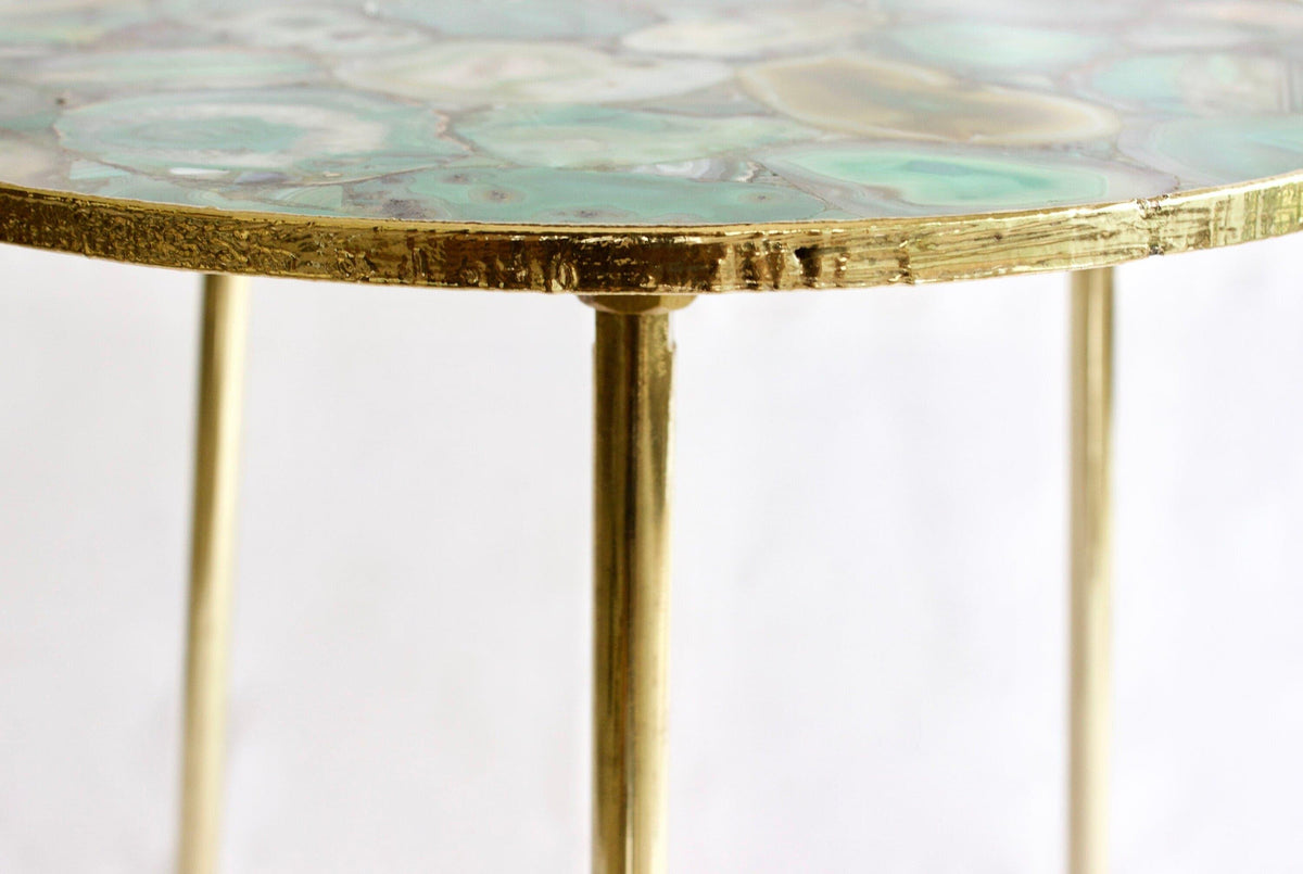 Light Green Agate Round Accent Table