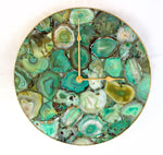 Light Green Agate Round Wall Clock 16 inches Rose Gold