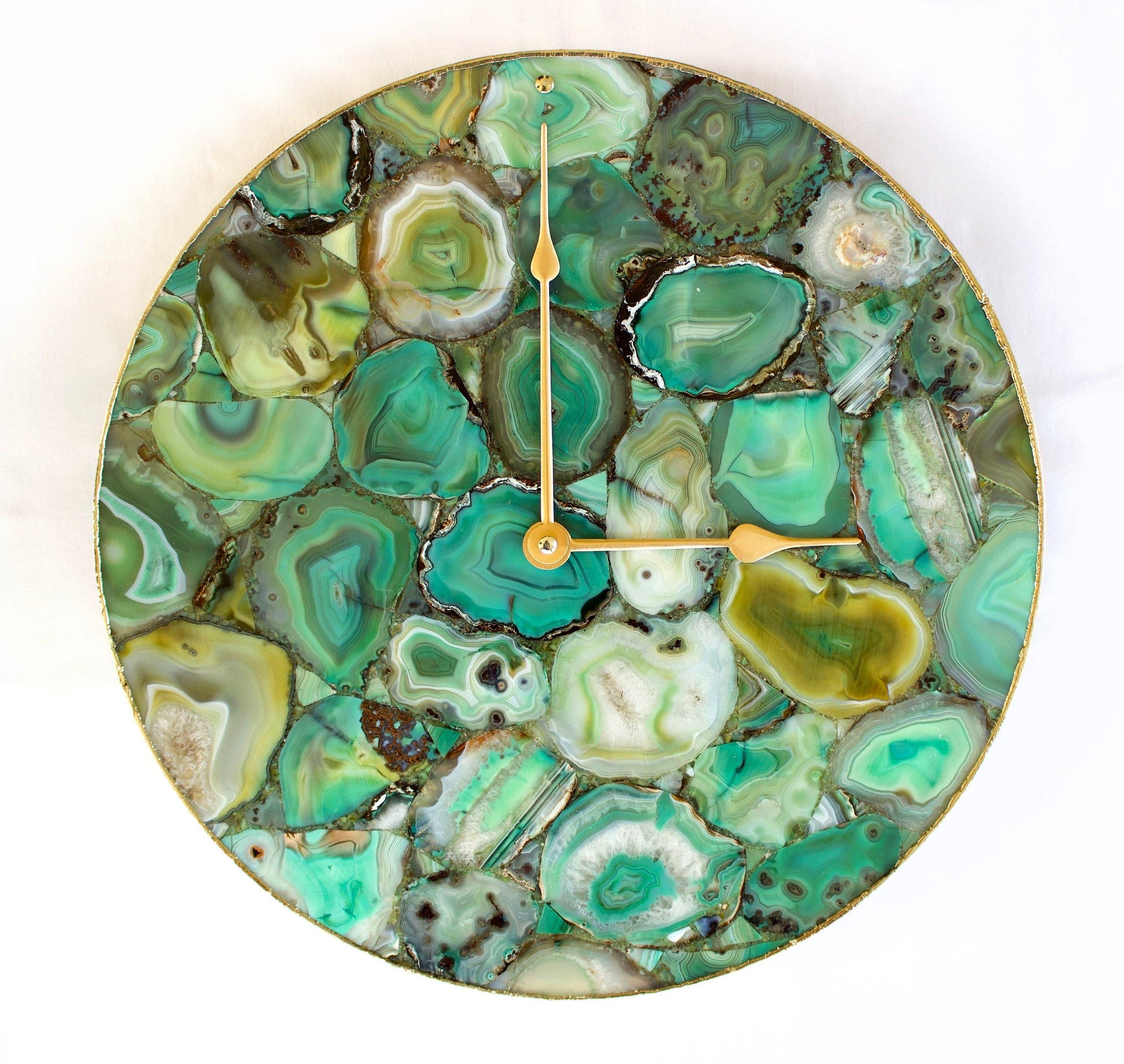 Light Green Agate Round Wall Clock 16 inches Rose Gold