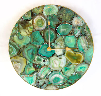 Light Green Agate Round Wall Clock 16 inches Rose Gold