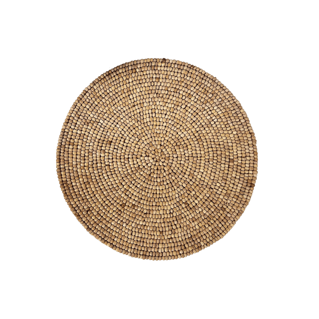 Light Oak Round Wooden Beaded Placemat