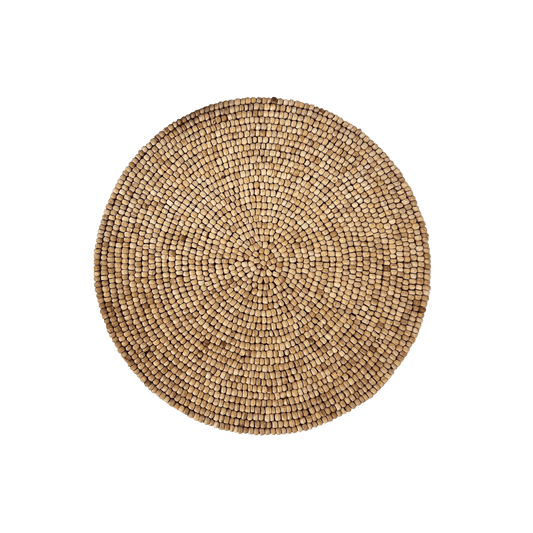 Light Oak Round Wooden Beaded Placemat - Set of 6 - MAIA HOMES