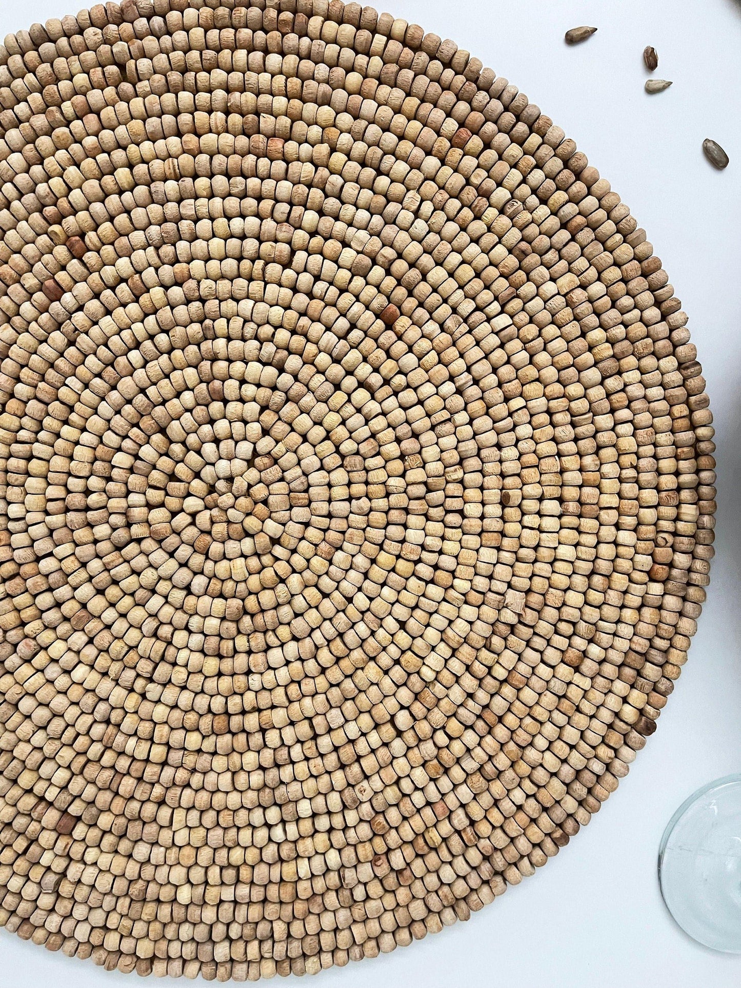 Light Oak Round Wooden Beaded Placemat - Set of 6 - MAIA HOMES