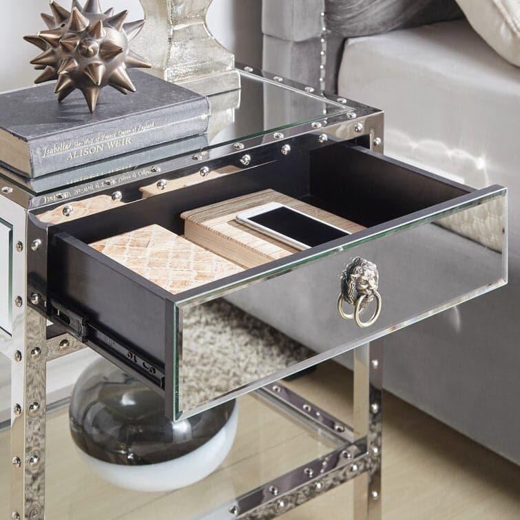 Lioness Mirrored End Table with Storage - MAIA HOMES