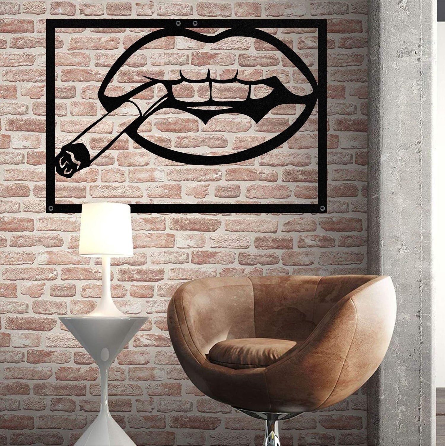 Lips Smoking Cigarette Metal Wall Art 35" W x 24" H 90 x 60 cm