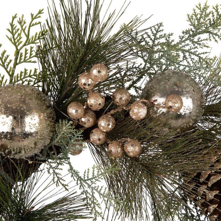 Lit Frosted Ball Berry Holly Pinecone Wreath With Lights