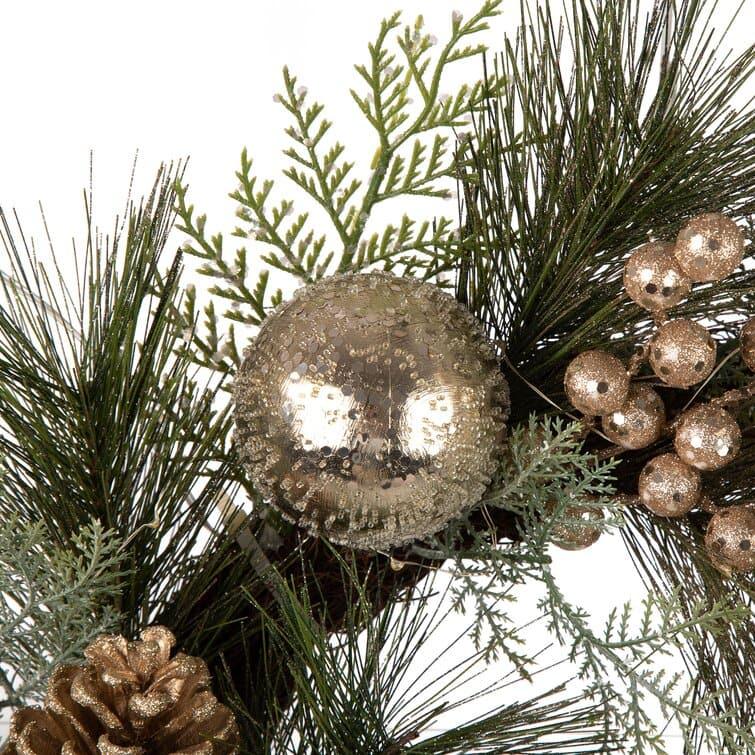 Lit Frosted Ball Berry Holly Pinecone Wreath With Lights - MAIA HOMES