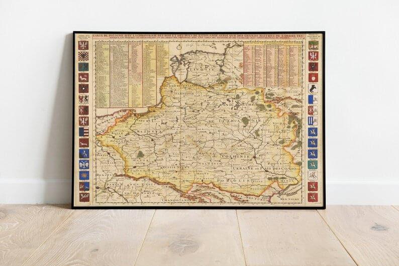 Lithuania Map Wall Print| Lithuania Old Map