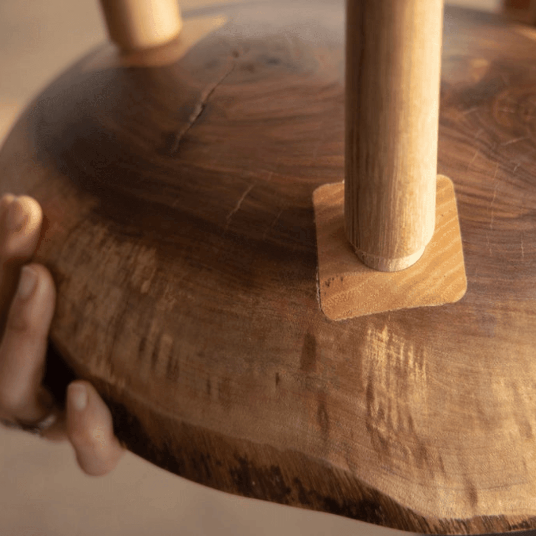 Live Edge Round Side Table | Fossil Table - MAIA HOMES