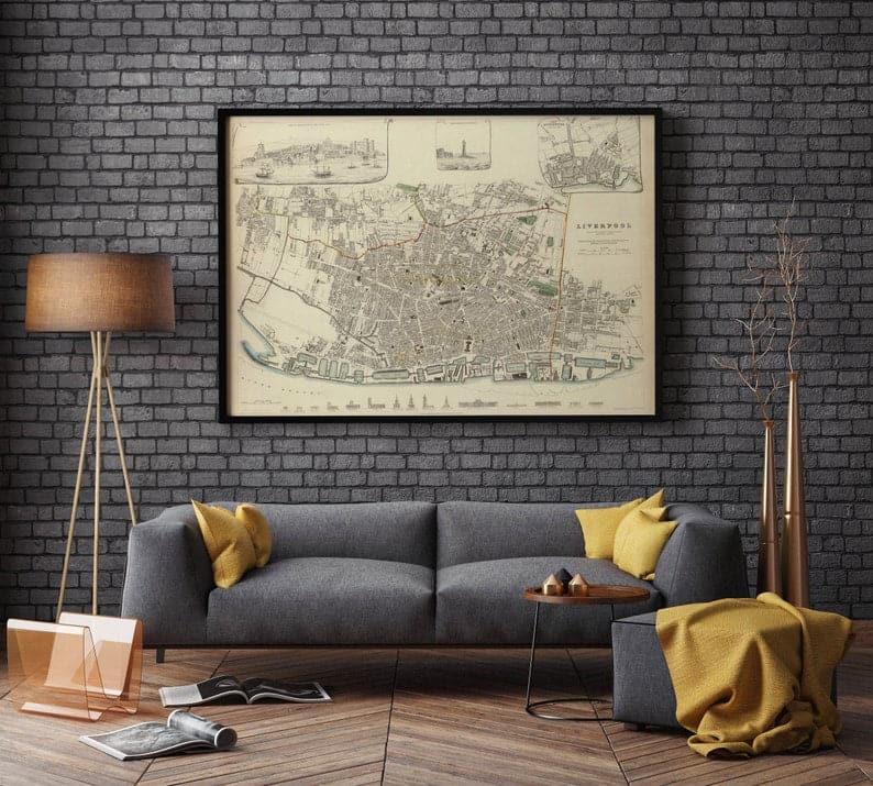 Liverpool City Map Wall Print| 1836 Liverpool Map