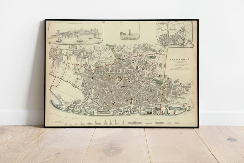 Liverpool City Map Wall Print| 1836 Liverpool Map