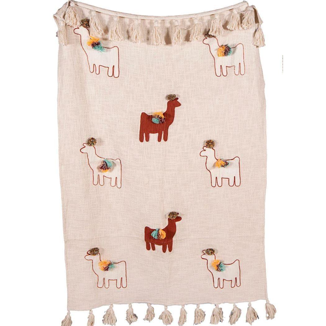 Llama African Mud Cloth Inspired Cotton Throw With Tassels