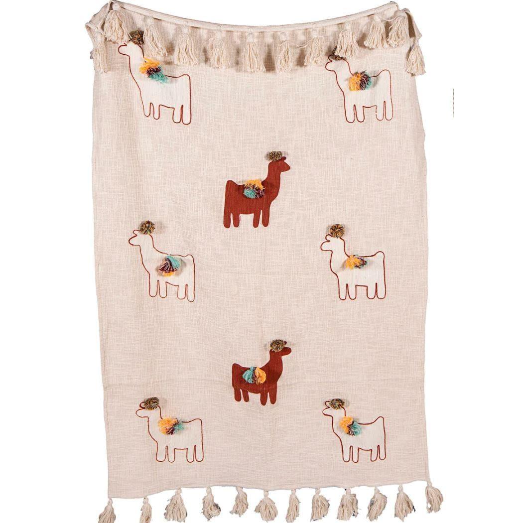 Llama African Mud Cloth Inspired Cotton Throw With Tassels - MAIA HOMES
