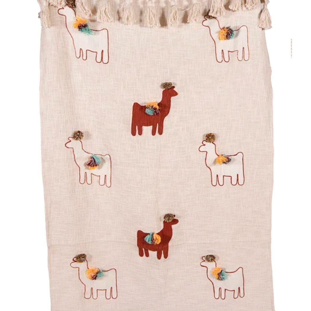 Llama African Mud Cloth Inspired Cotton Throw With Tassels