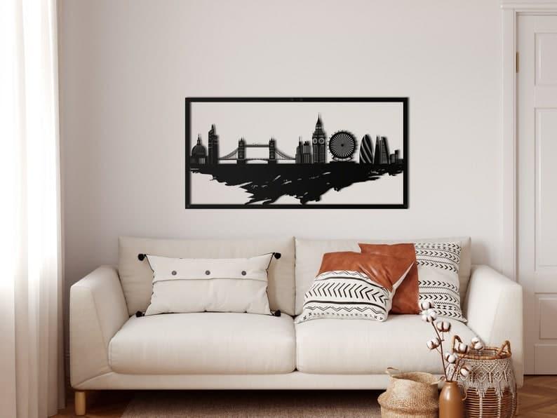 London Skyline Metal Wall Art Black