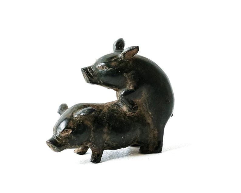 Love-Making Pig Solid Brass Figurine BLACK POLISH FINISH