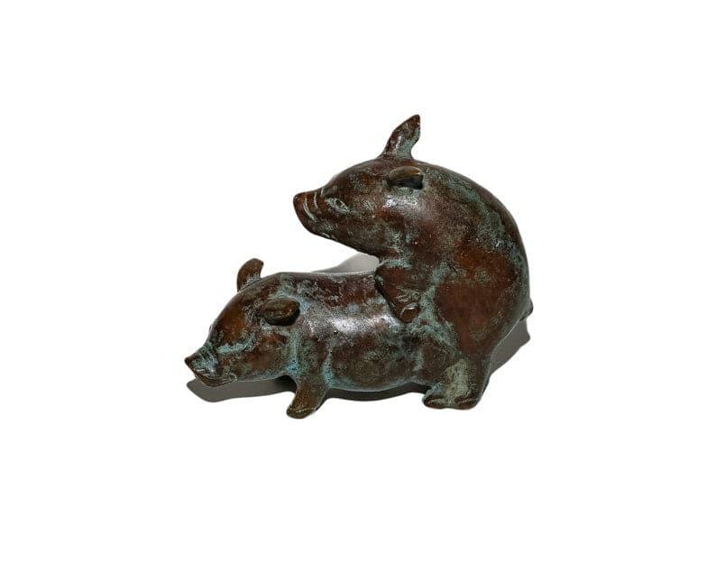 Love-Making Pig Solid Brass Figurine ANTIQUE GREEN