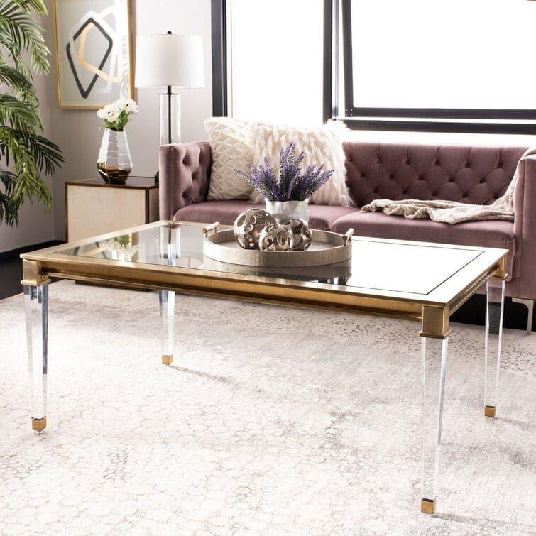 Lucite Brass Coffee Table - MAIA HOMES