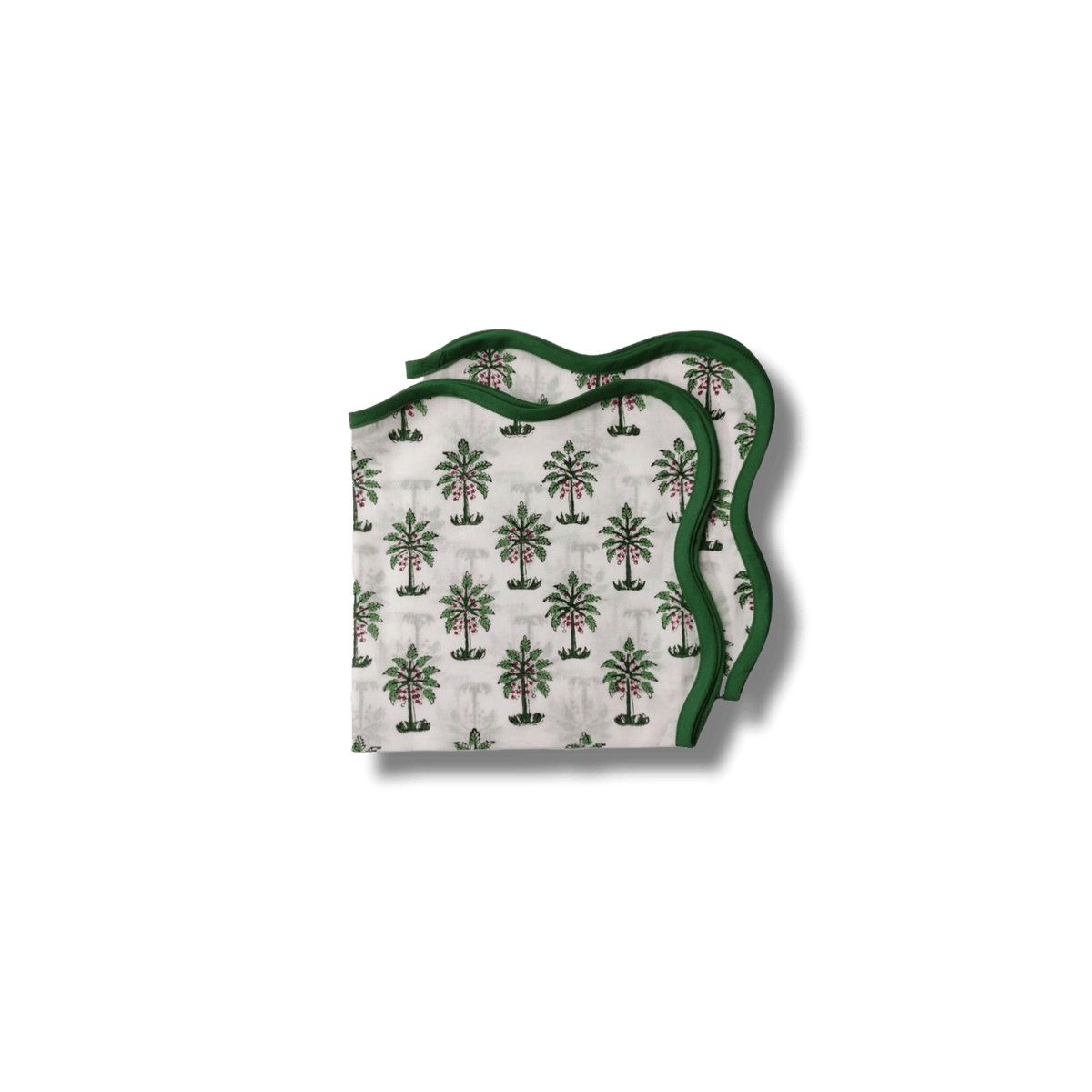 Lush Coconut Tree Block Printed Green and White Cotton Napkins