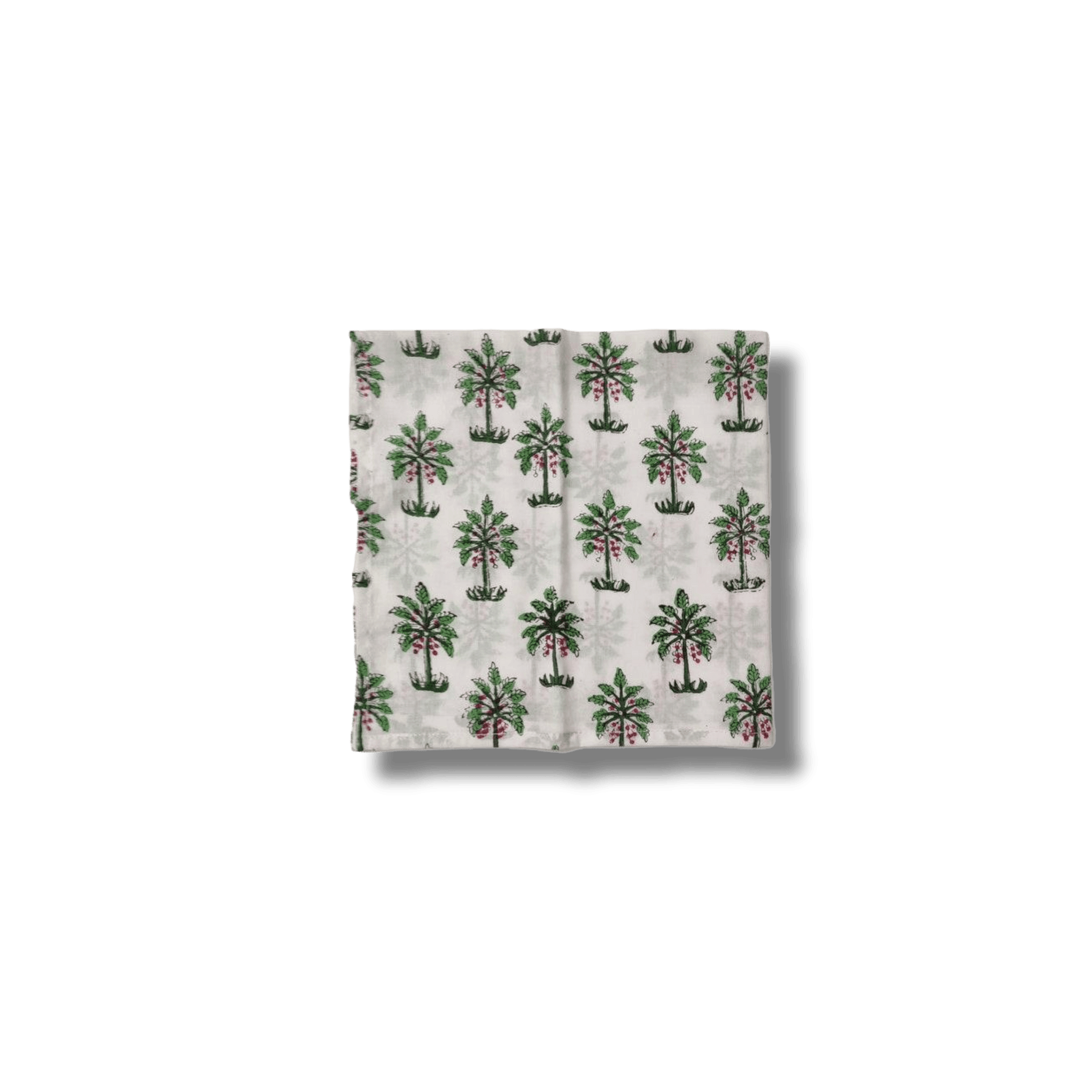 Lush Coconut Tree Block Printed Green and White Cotton Napkins