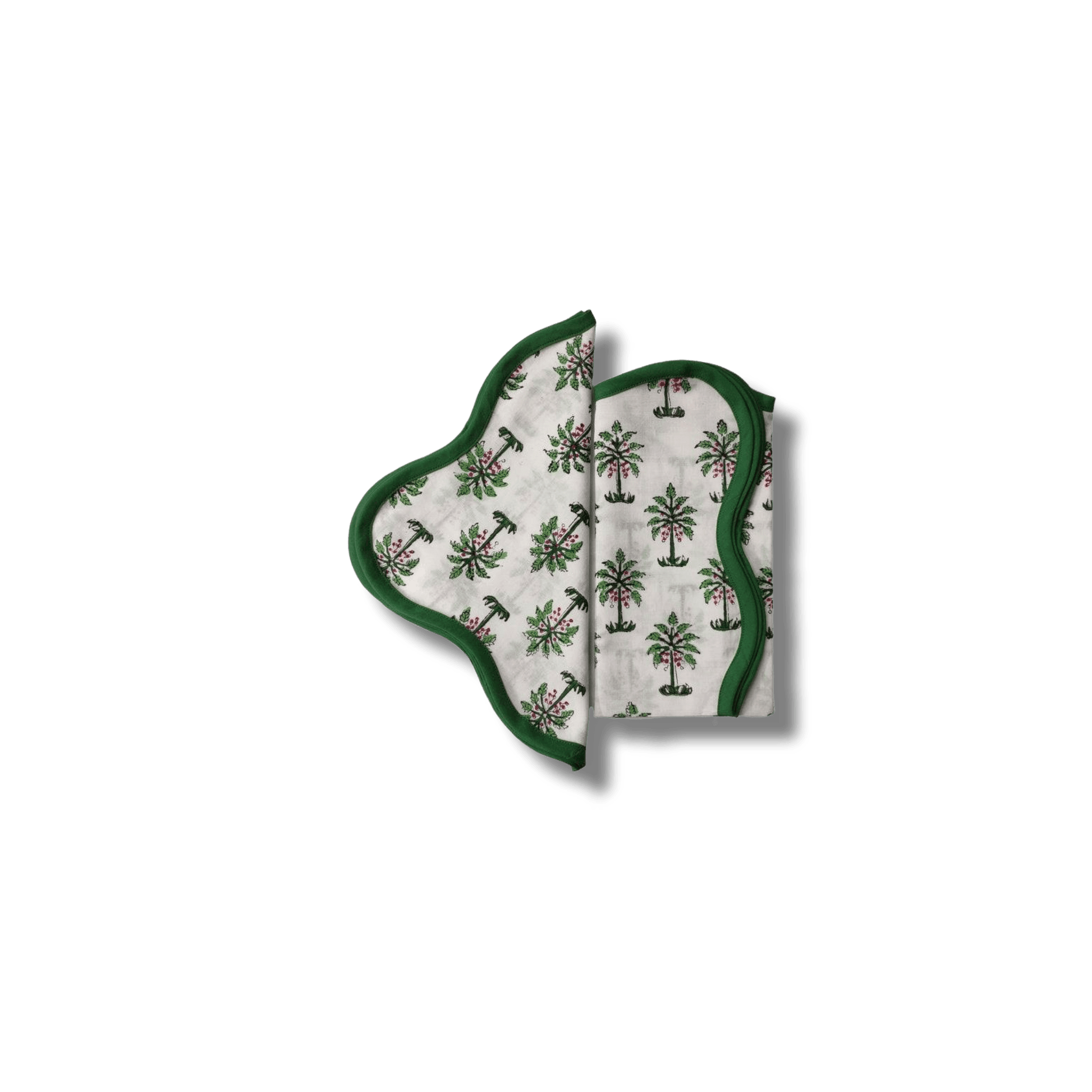 Lush Coconut Tree Block Printed Green and White Cotton Napkins