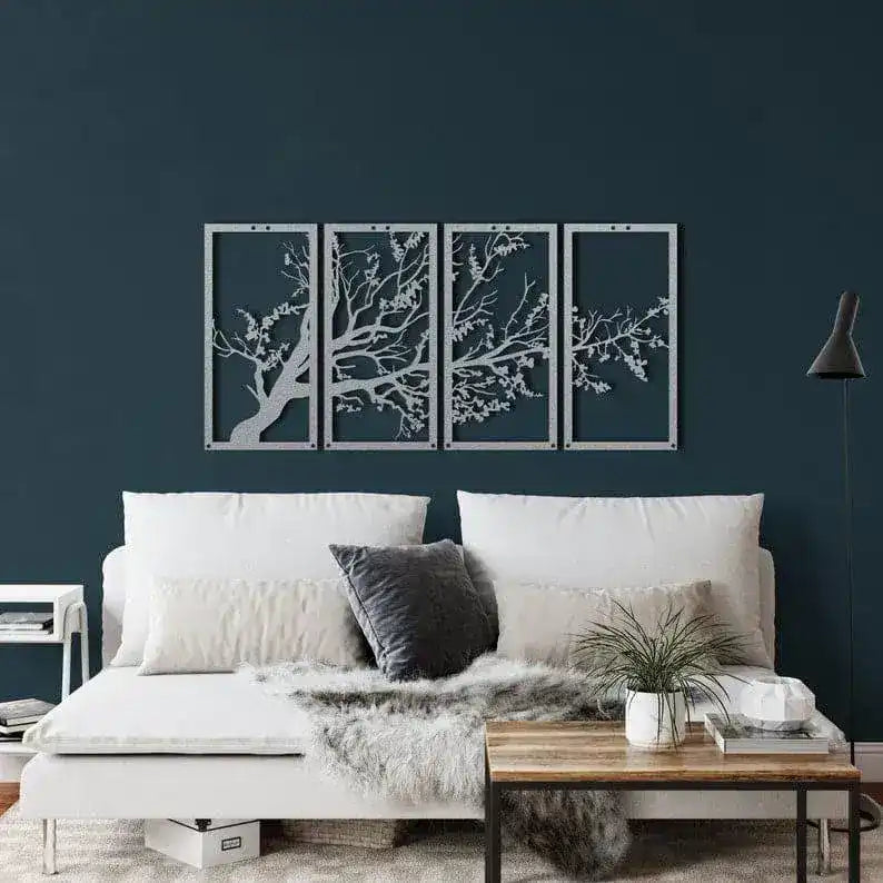 Lush Tree Metal Wall Hanging Decor Silver