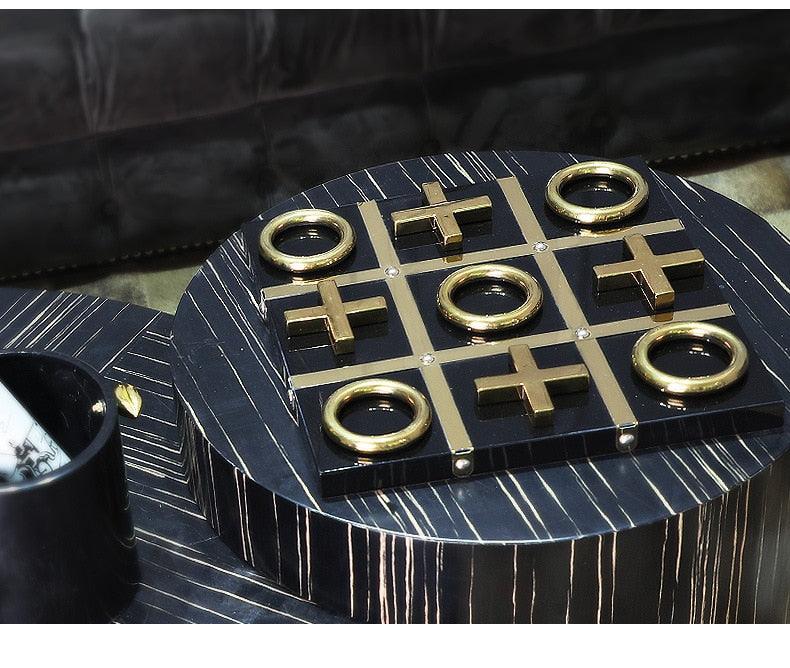 Luxurious XO Tic Tac Marble and Brass Board Black-A