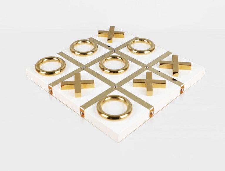 Luxurious XO Tic Tac Marble and Brass Board White-A