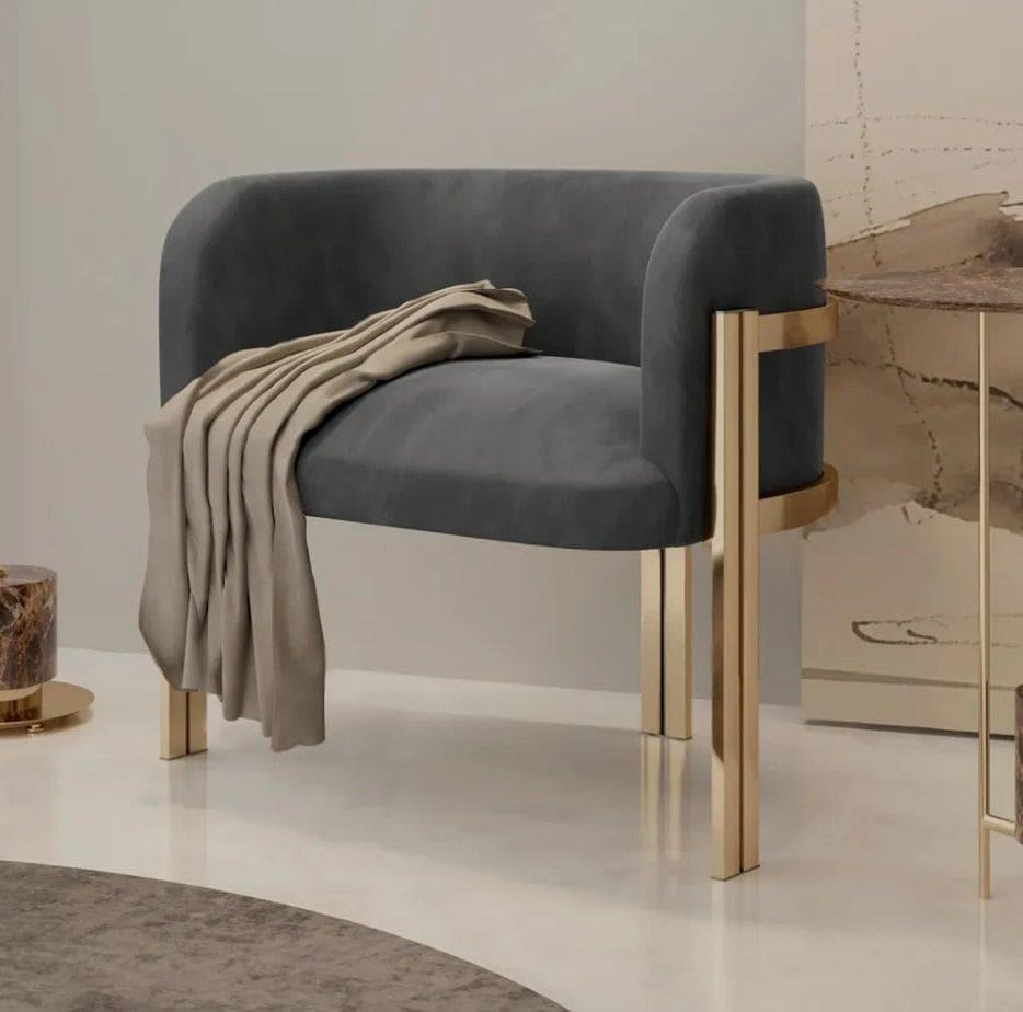 Luxury Gold Stainless Steel Velvet Upholster Armrest Lounge Chair - MAIA HOMES