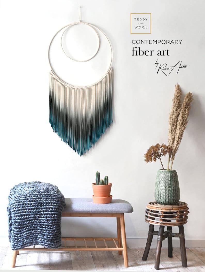 Macrame Dreamcatcher, Wall Hanging, VERA *NEW*GREY-TEAL OMBRE