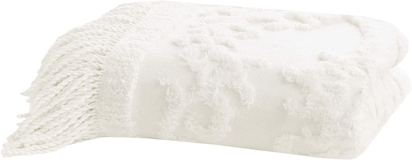 Madison Park Chloe Cotton Tufted Chenille Throw with Fringe Tassel - MAIA HOMES