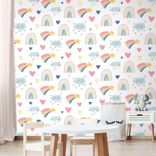 Magic Rainbow Nursery White Wallpaper - MAIA HOMES