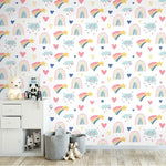 Magic Rainbow Nursery White Wallpaper